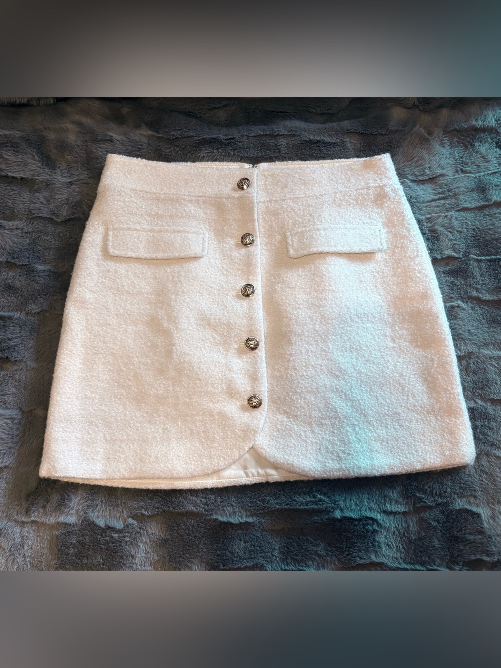 LOFT Cream Bouclé Button-Front Mini Skirt